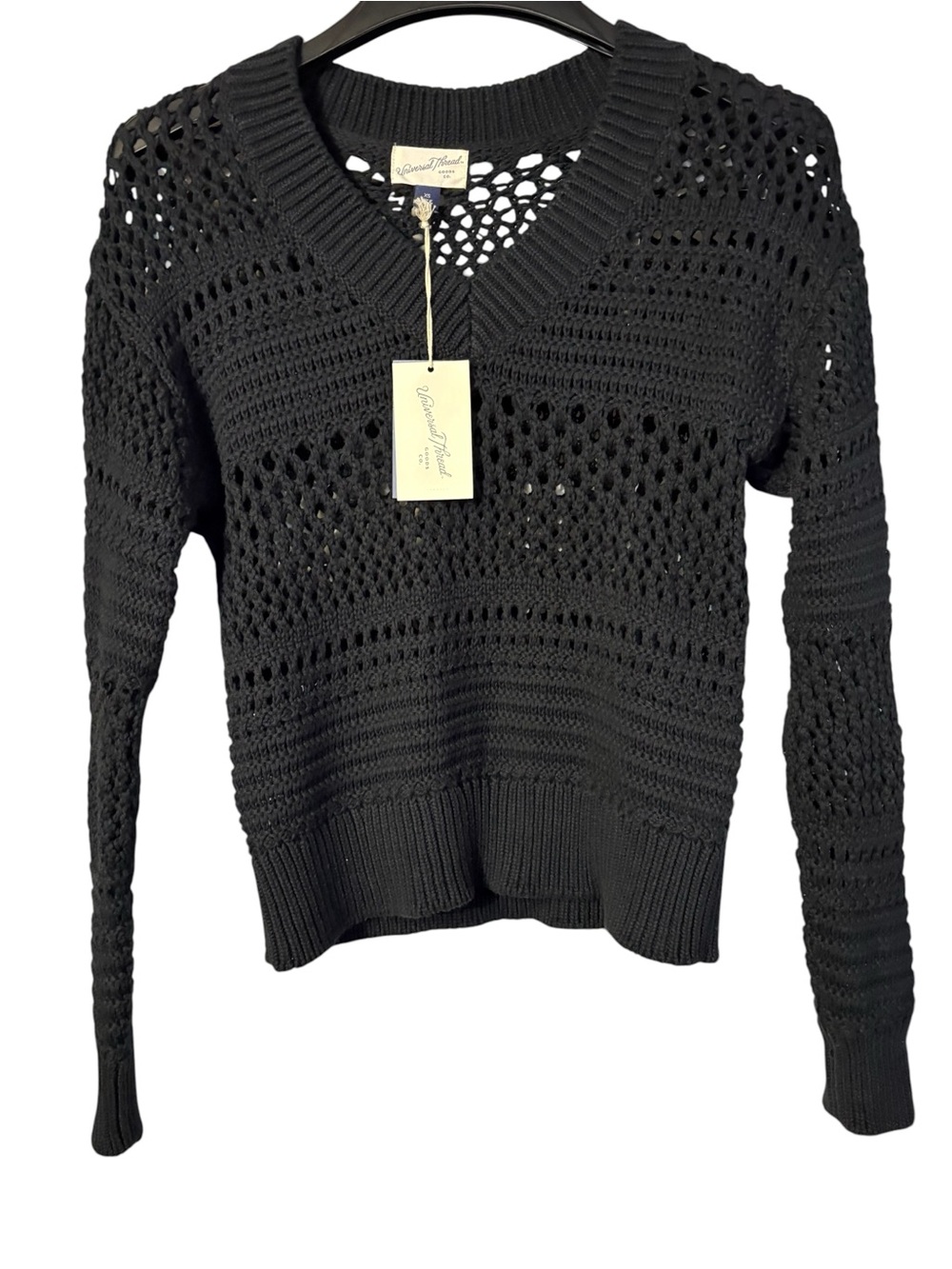 Universal Thread Black Open-Weave V-Neck Sweater